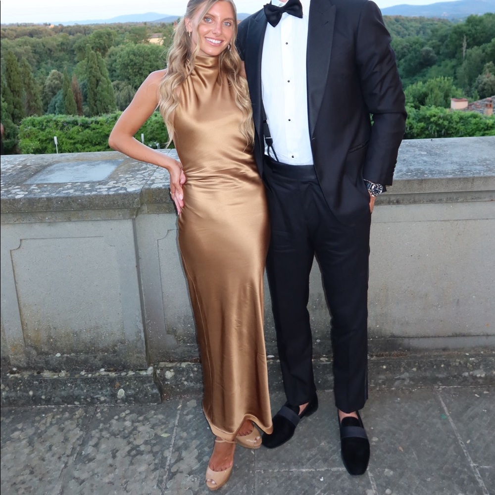 AEXAE silk maxi dress in light brown